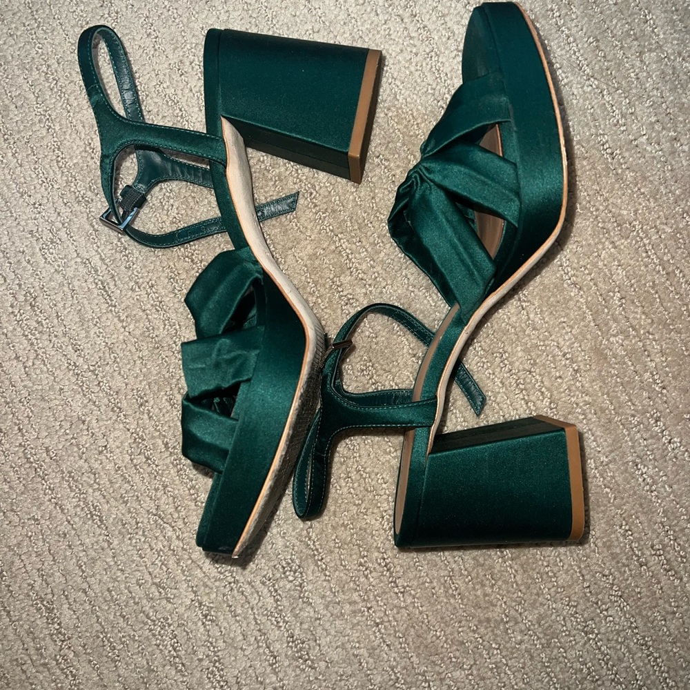 Reformation Emerald Satin Knotted Slingback Heels - Picture 2 of 4